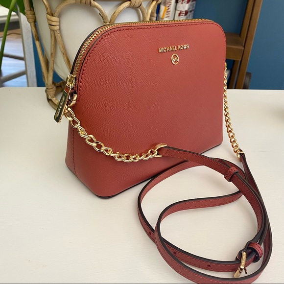 MICHAEL KORS Leather Bag Cindy Mini Dome Crossbody Terracota Color - Picture 3 of 16